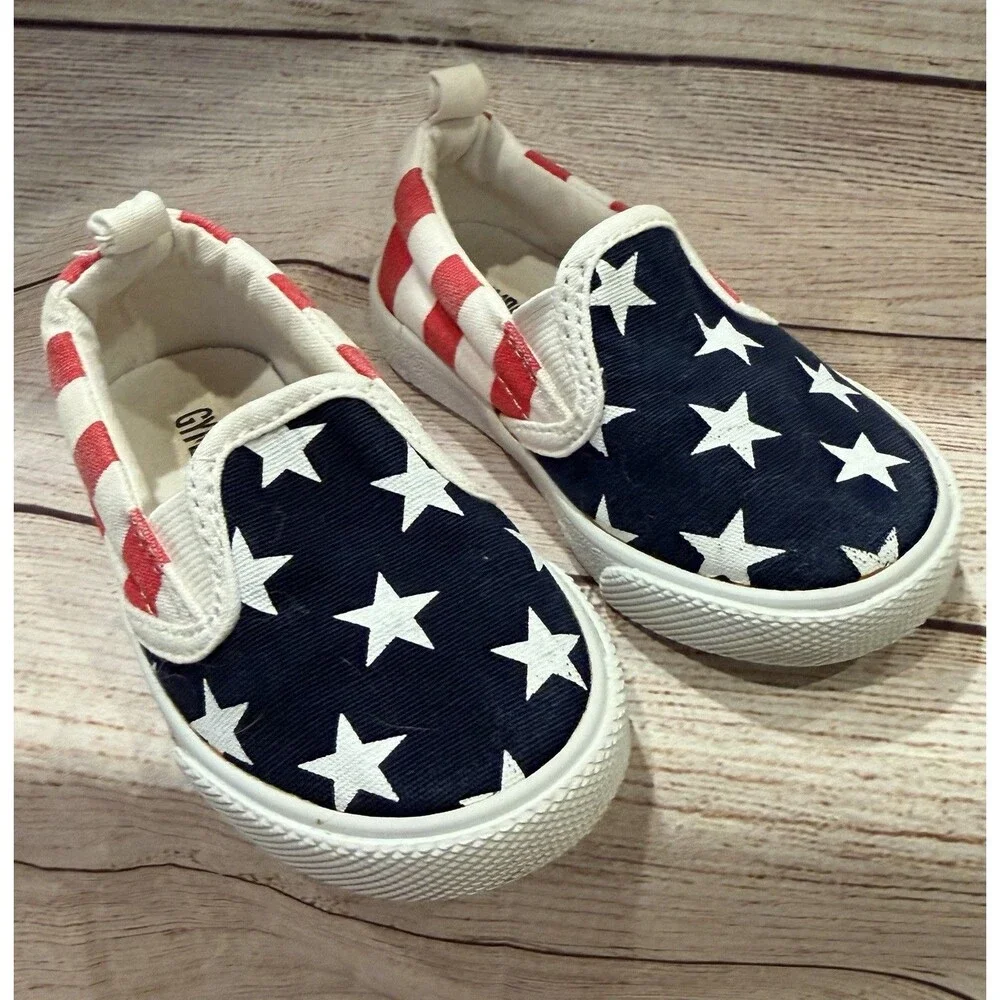 Gymboree Patriotic Fourth of July Americana Slide On Sneakers Shoes Toddler 6